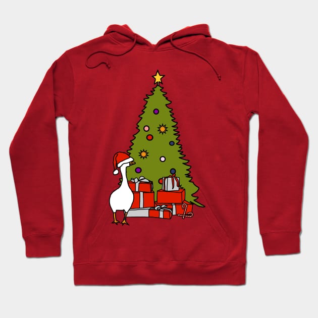 Goose with Stolen Santa Hat by Christmas Tree Hoodie by ellenhenryart